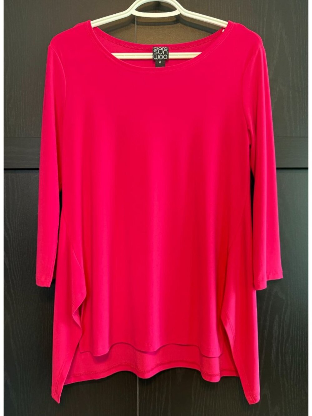 Clara Sun Woo Womens Pullover Pink Stretch Blouse XS 3/4 Sleeves Artsy Lagenlook
